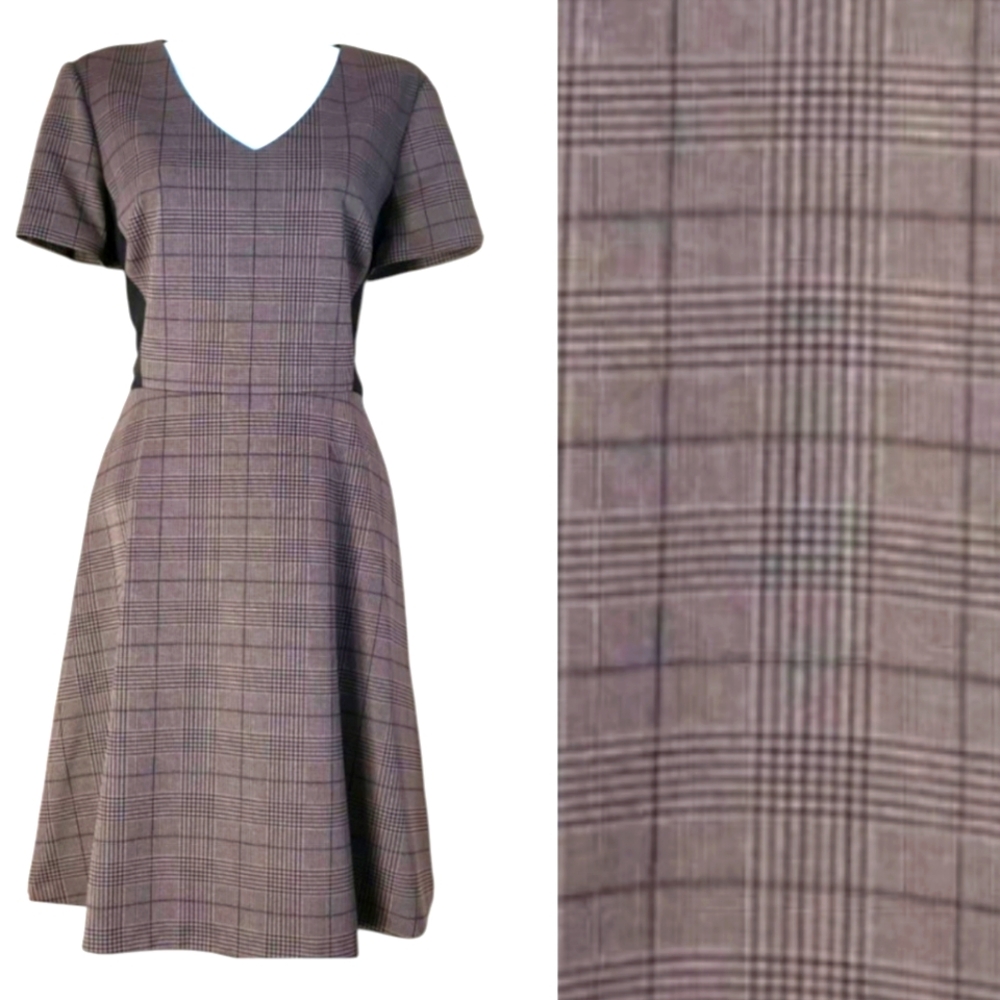 NWT Cremieux taupe checked fit &  flare dress 6